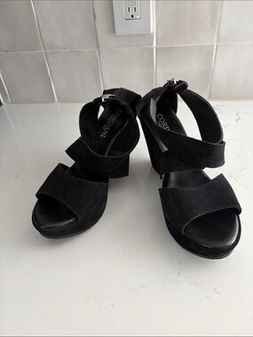 Cordani Black Suede Crossover Strap Platform Sandals